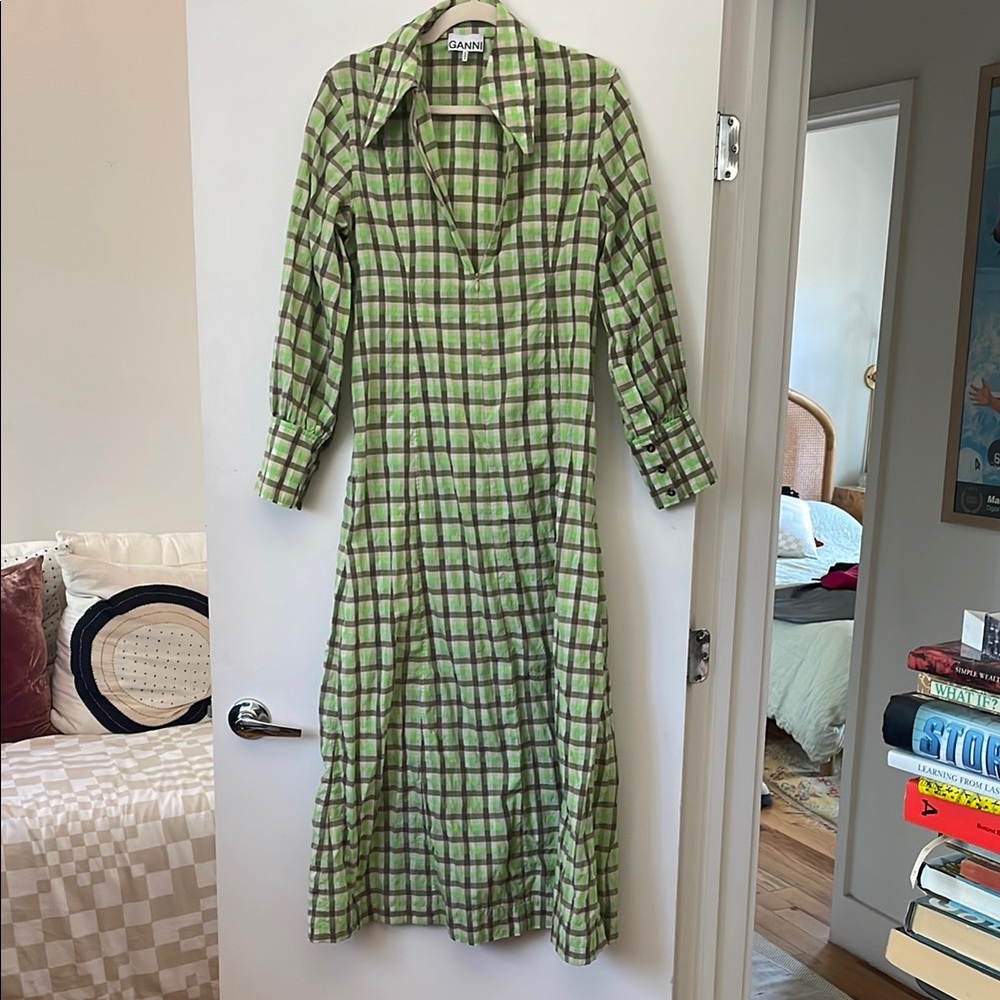 GANNI Green Checkered Women's Dress